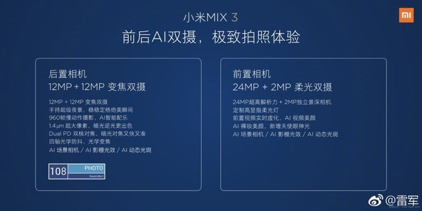 雷軍確認 小米8/MIX 2S拍照將大幅提升