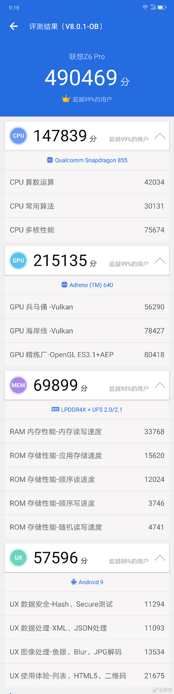 49萬(wàn)分！聯(lián)想Z6 Pro跑分突破極限 離50萬(wàn)僅一步之遙